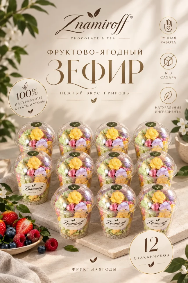  Зефир в стаканчиках без сахара(коробка 12шт по 100гр) в Северодвинске