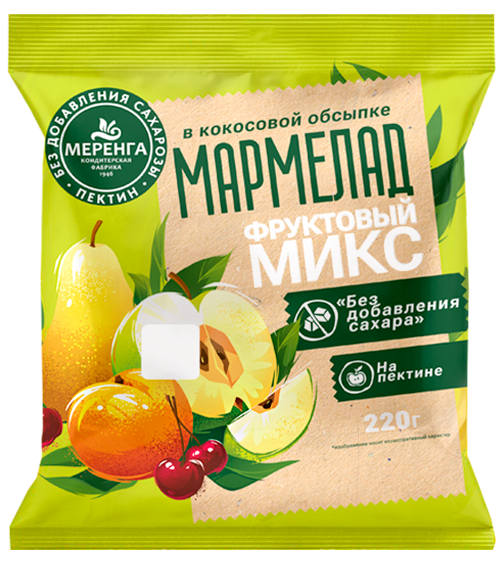  Меренга Мармелад без сахара в кокосовой обсыпке Фруктовый микс, 220г   в Северодвинске