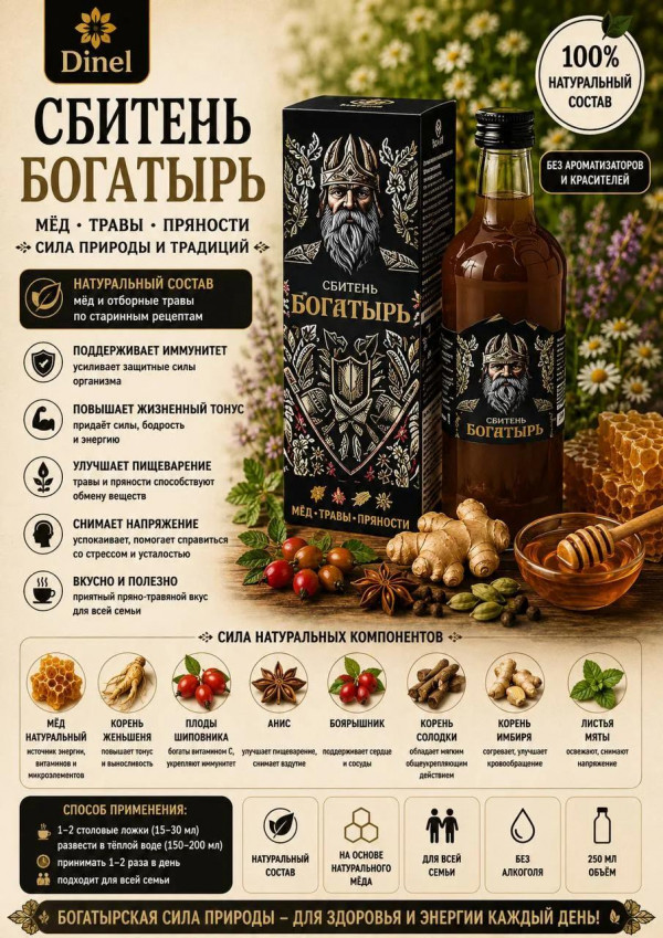 №3 Сбитень Богатырь, 250мл  в Северодвинске