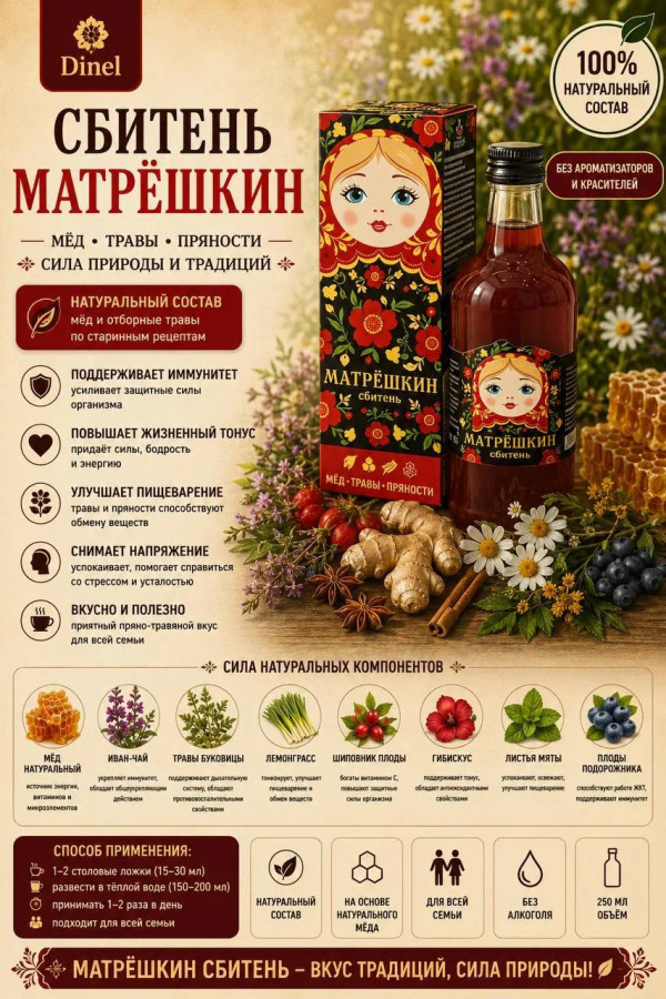 №3 Сбитень Матрёшкин, 250мл  в Северодвинске